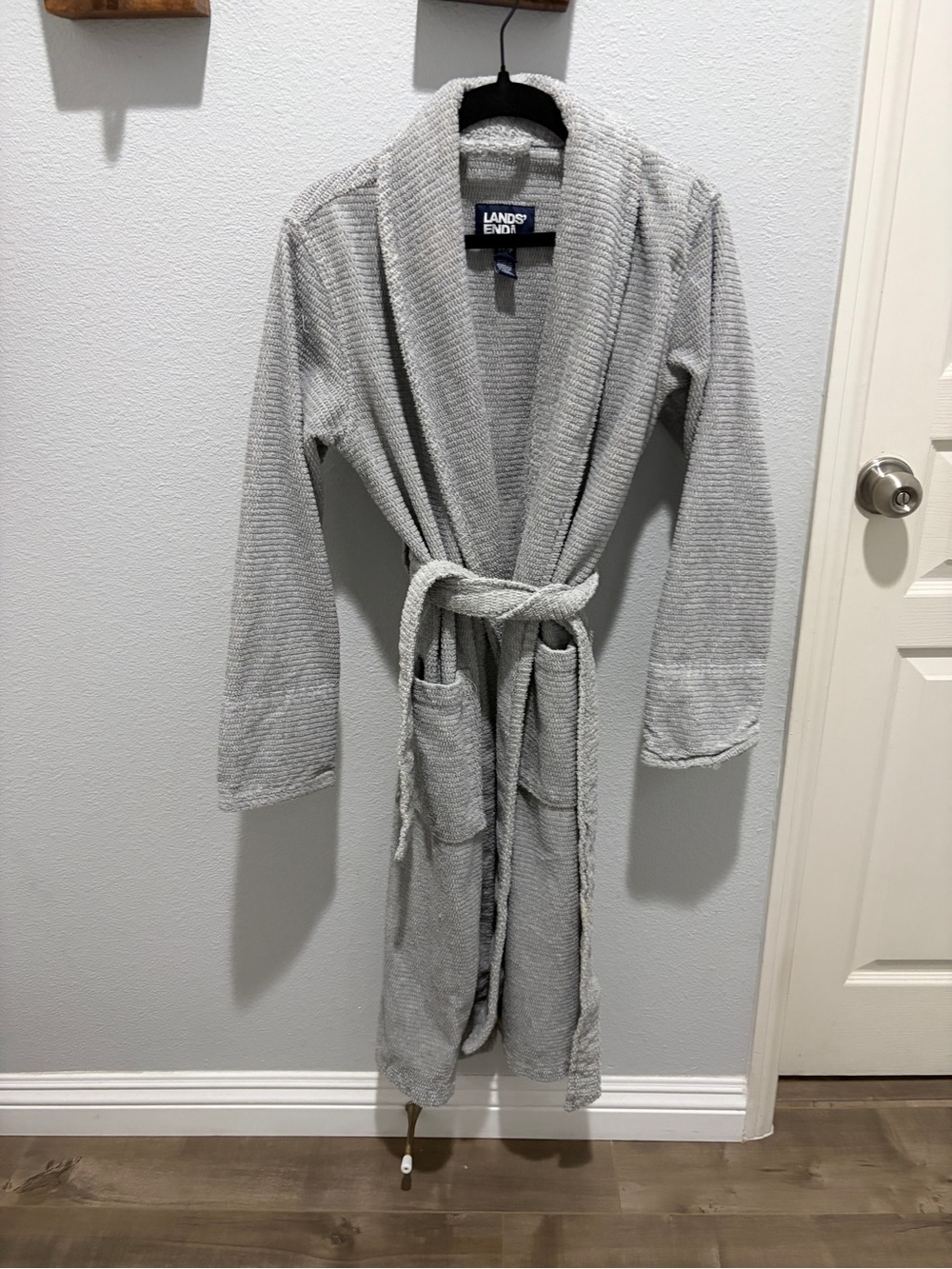 Lands' End Light Gray Kids' Waffle Shawl Collar Robe